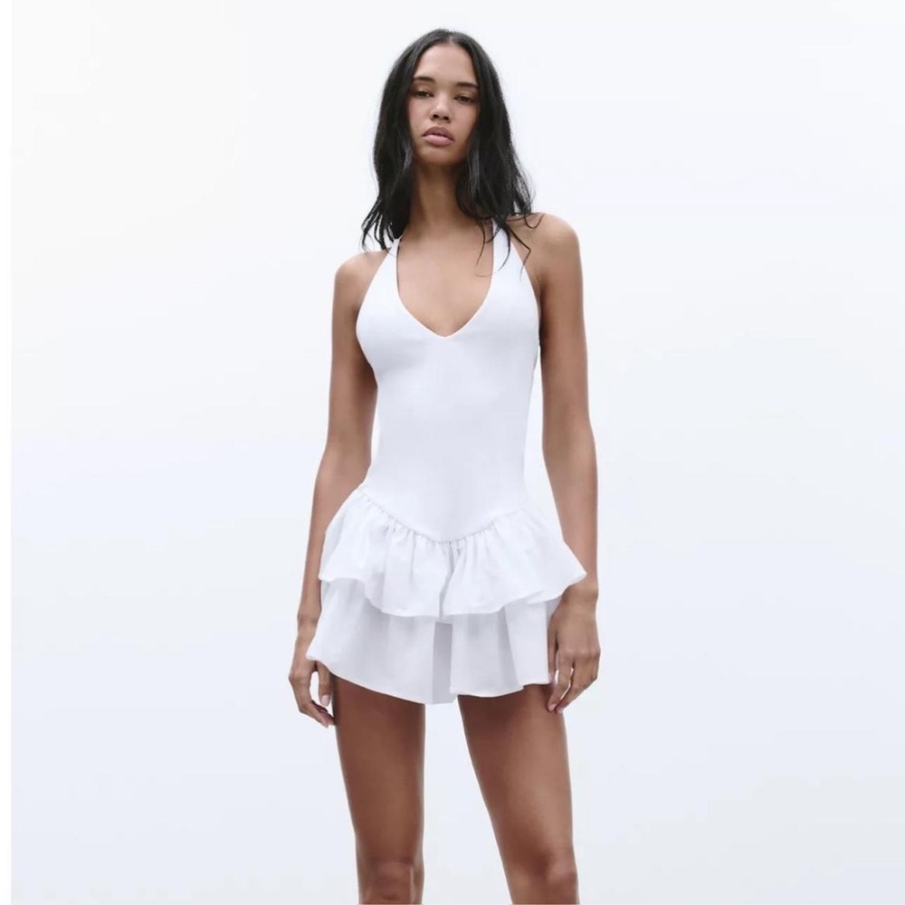 zara white combination halter dress